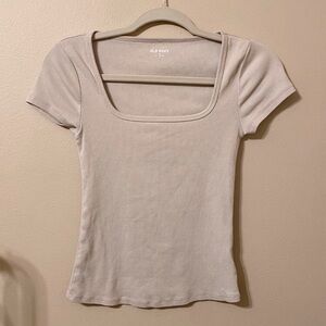 beige square neck short sleeve top, size XS 🥥